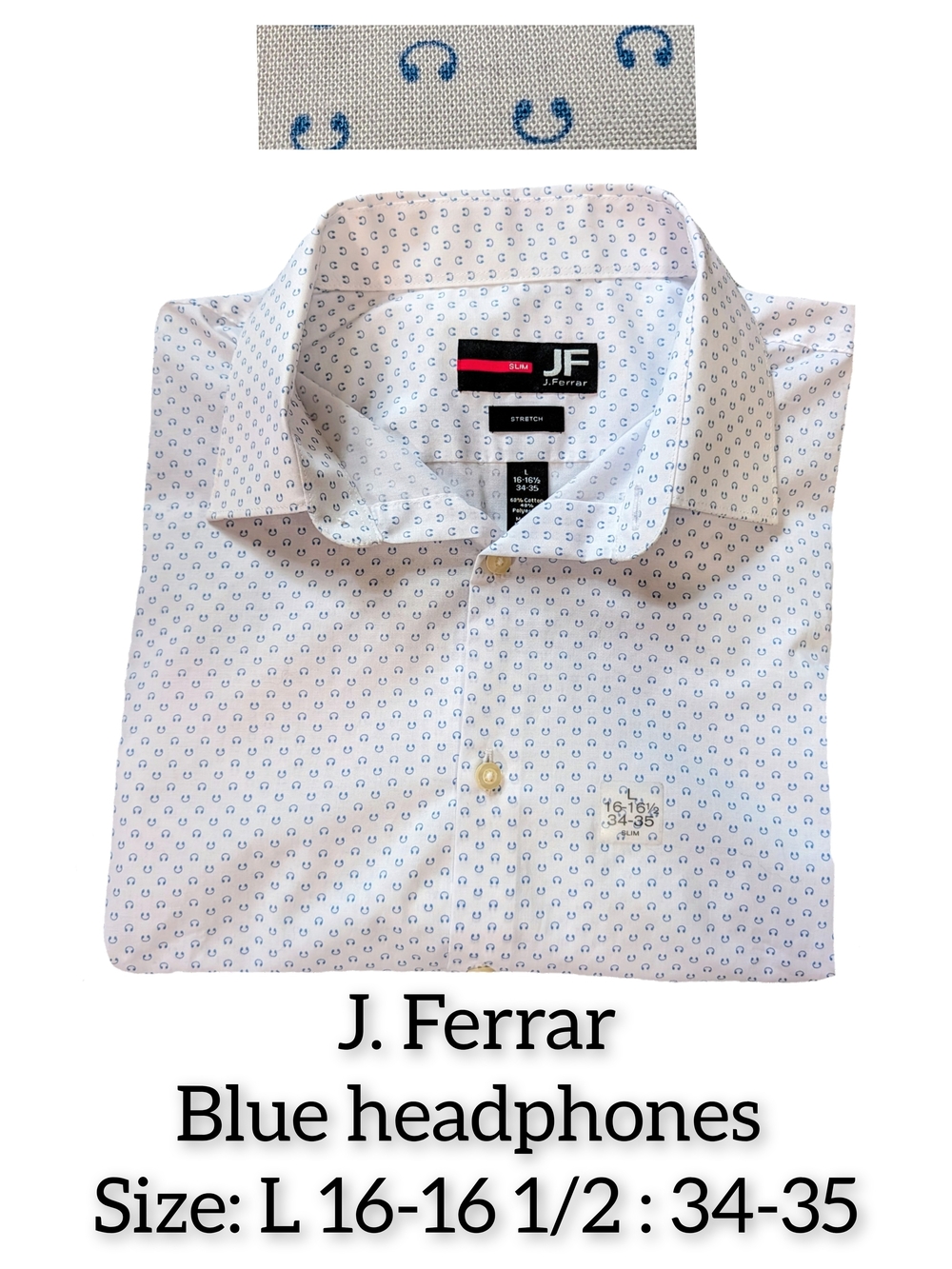 J. Ferrar Mens Blue Headphones Printed Dress Shirt